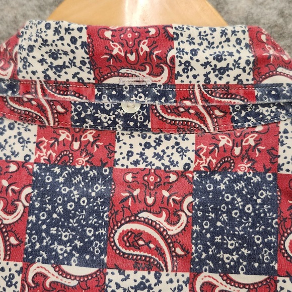 VTG Evergreen Shirtmakers Shirt Men L Red White‎ Blue Hipster Patriotic Paisley - Picture 10 of 12